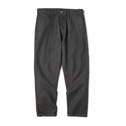 Retro 12.8oz Grey Striped Jeans – Men’s Straight Fit Herringbone Trousers with Pockets